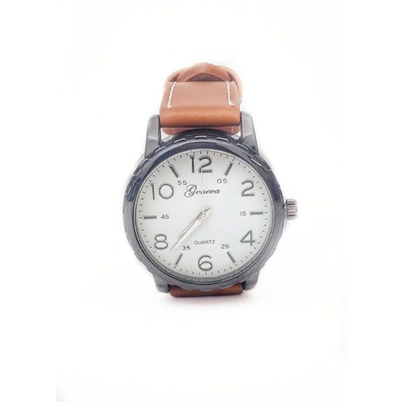 Mens Classic Brown Leather Watch Slim Business - Picture 1 of 3